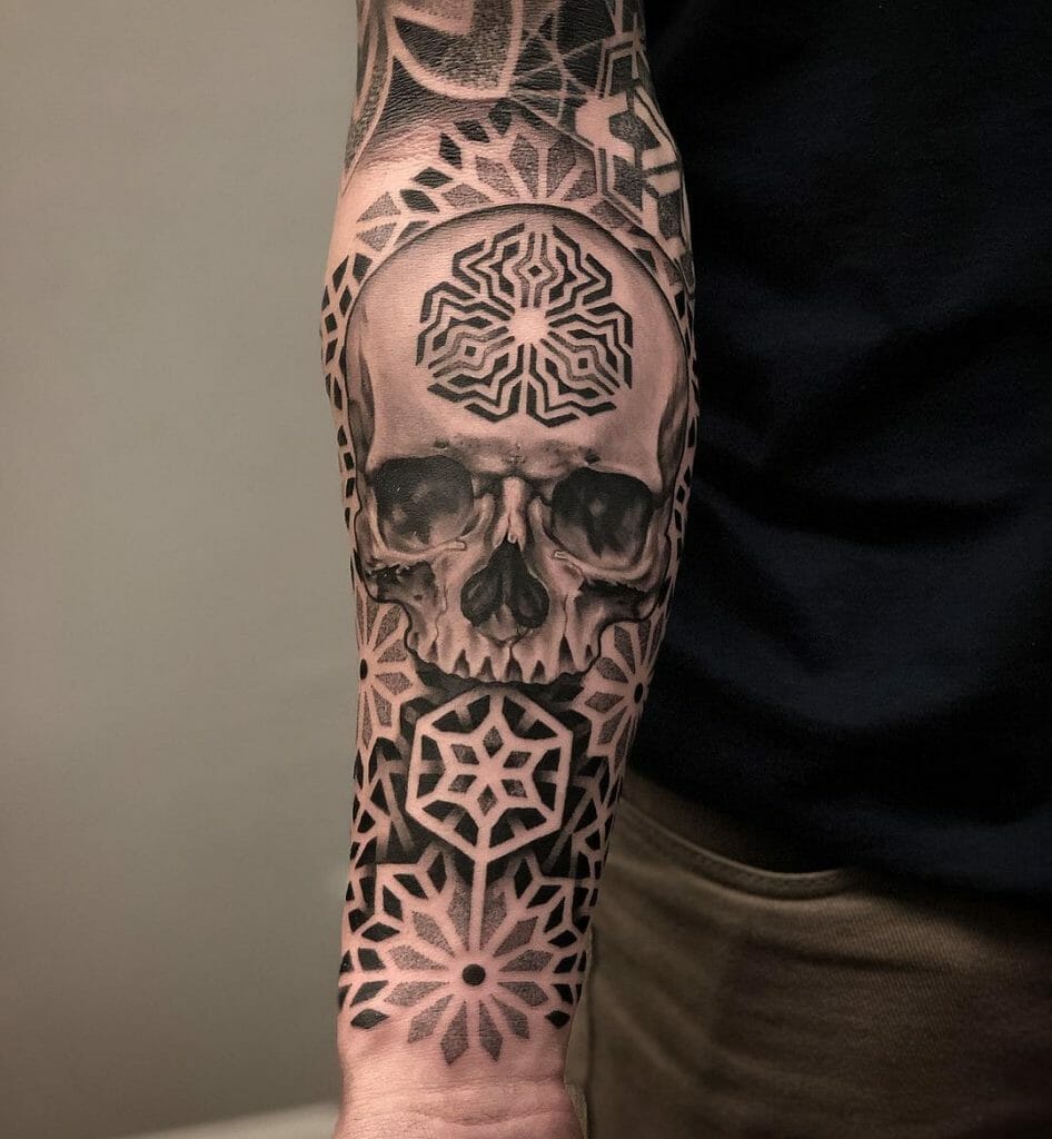 Skull Mandala Arm Sleeve Tattoo