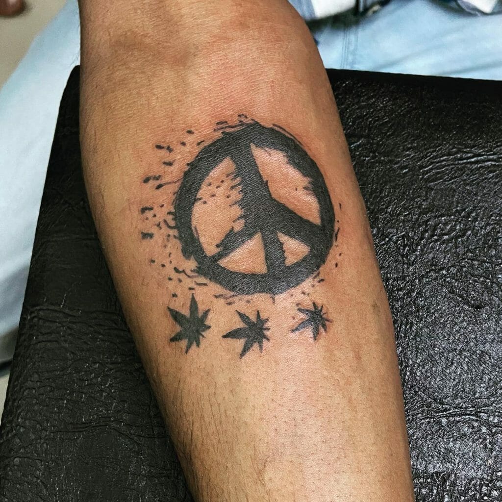 Small Black Peace Tattoo On The Neck ideas