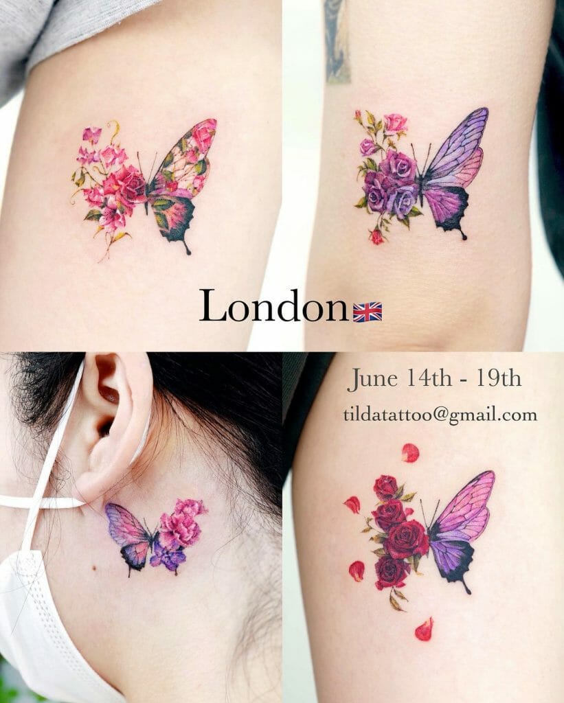Small Butterfly Tattoos With Flower
