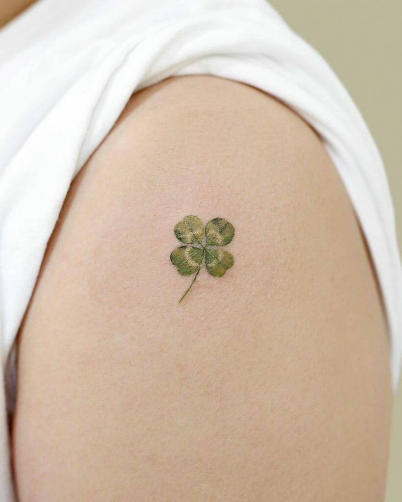 Small Discrete Four Leaf Clover Tattoo on Shoulder