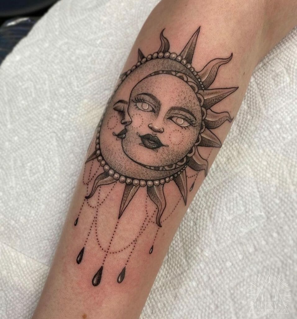 Small Moon And Sun Tattoo