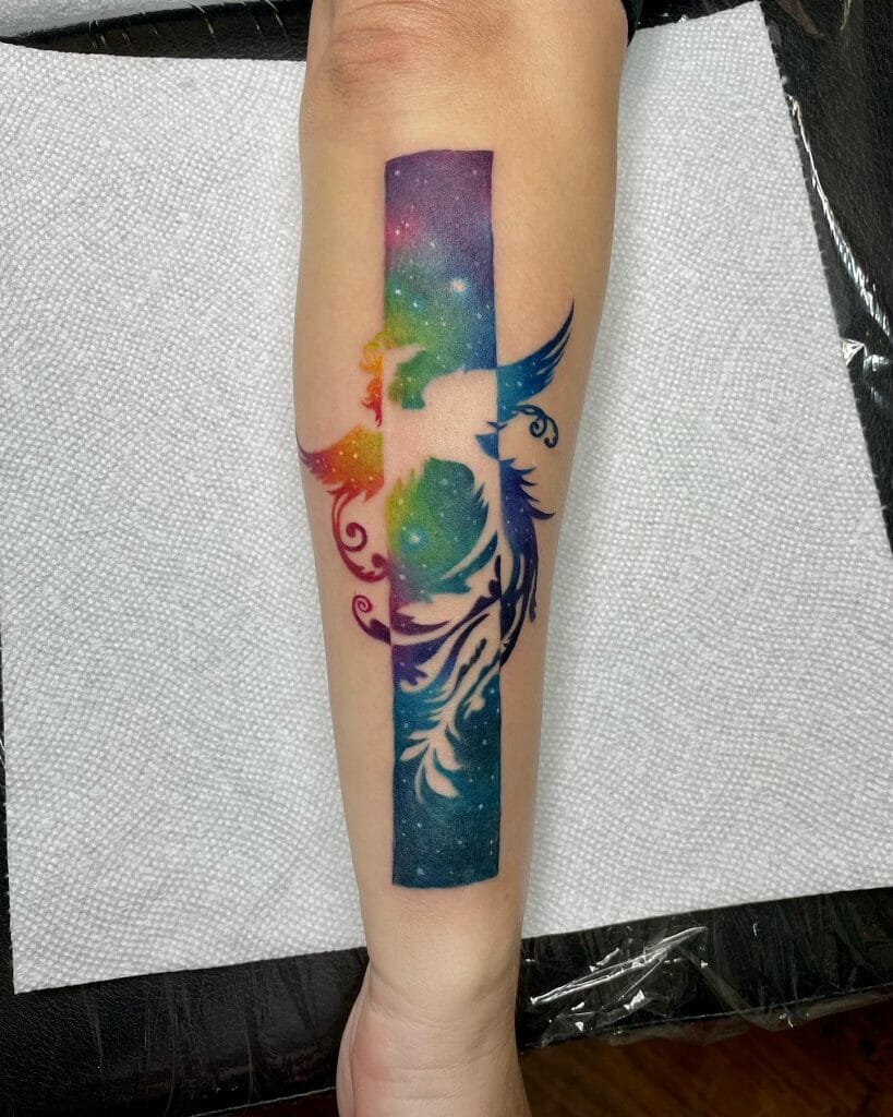Small Phoenix With Galaxy Tattoo