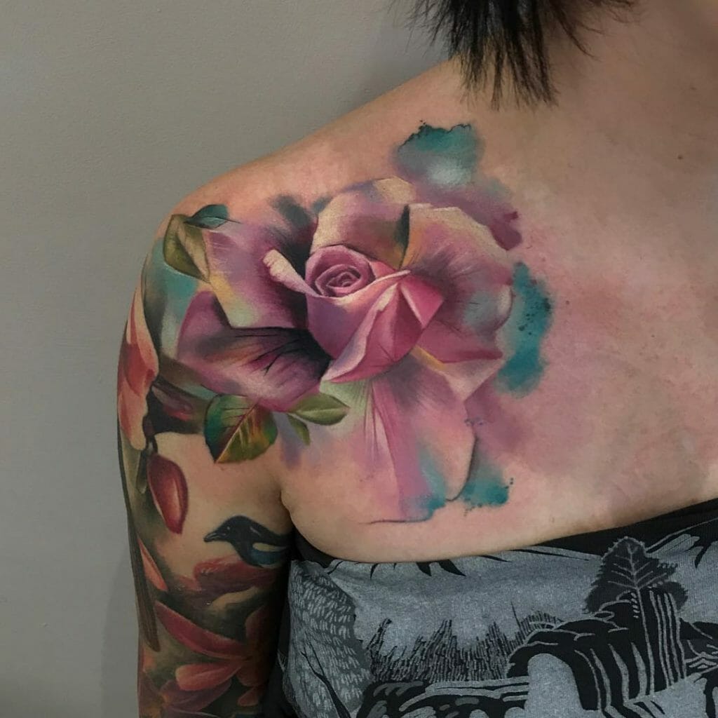Small Simple Watercolor Rose Tattoo That Looks Beautiful