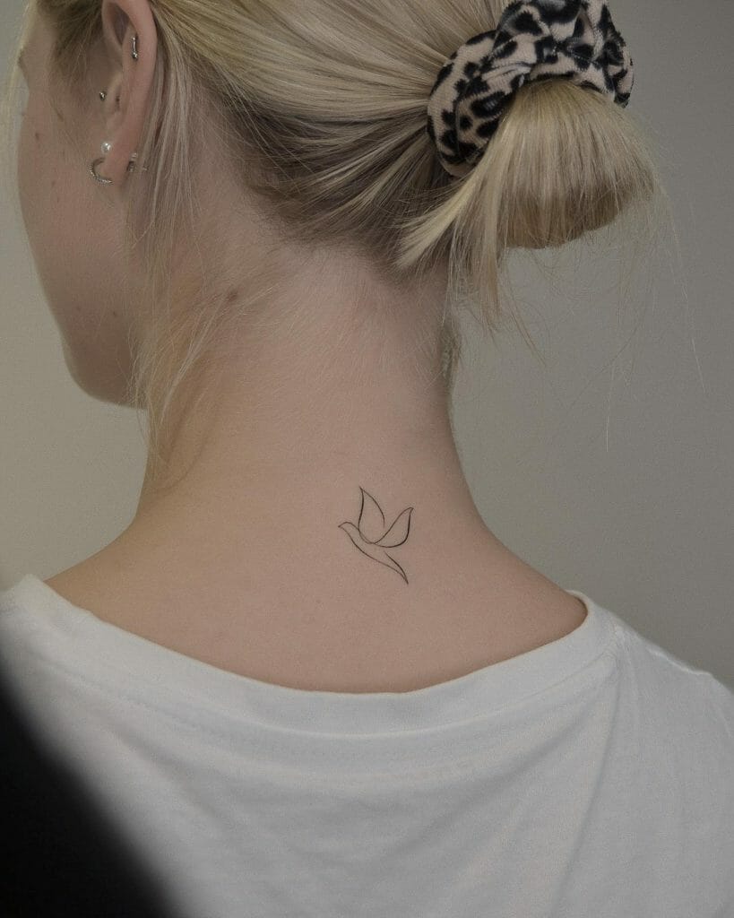 Small Size Tatoo Dove On Neck