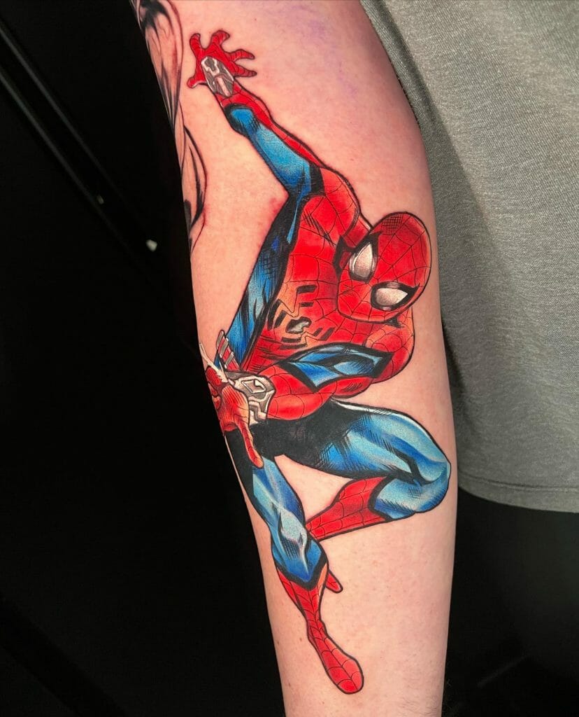 Spiderman With The Web Shooter Tattoo