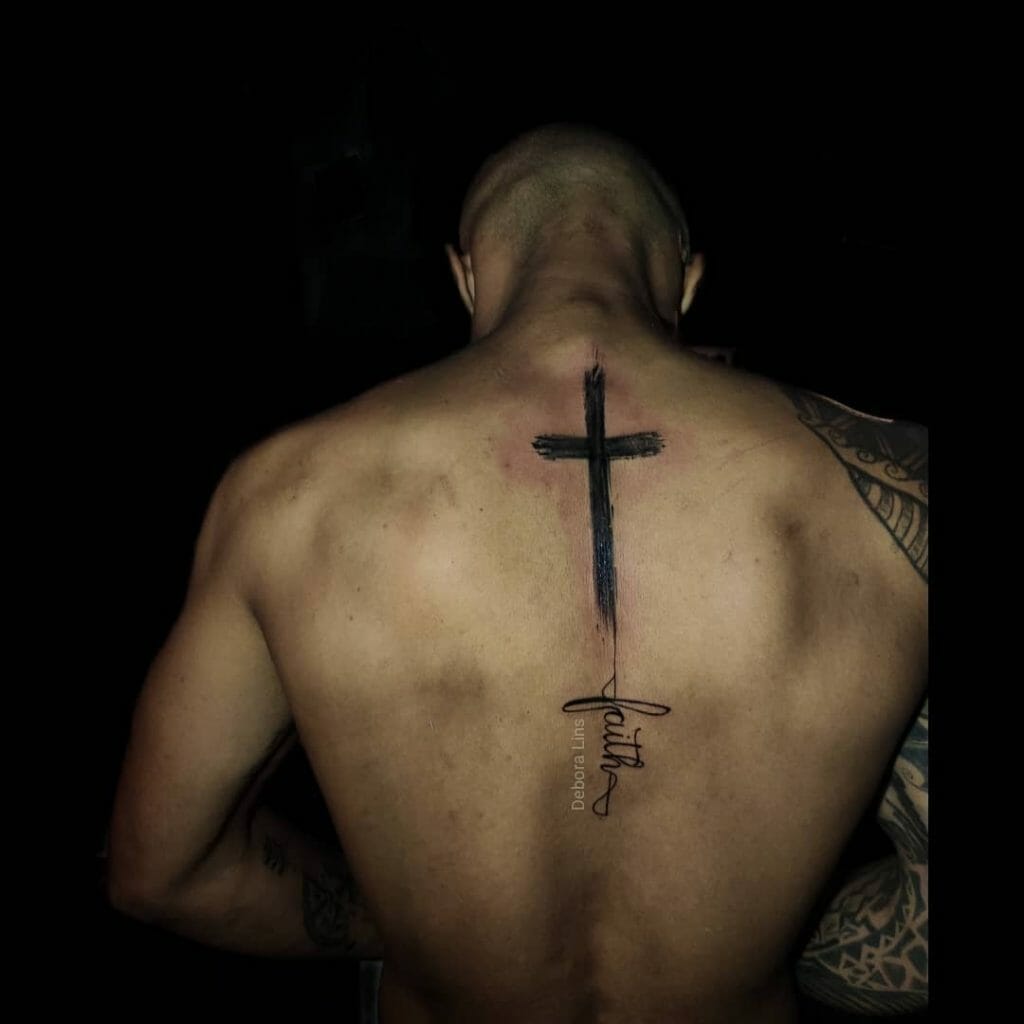 Stylish Back Faith Tattoo with Cross