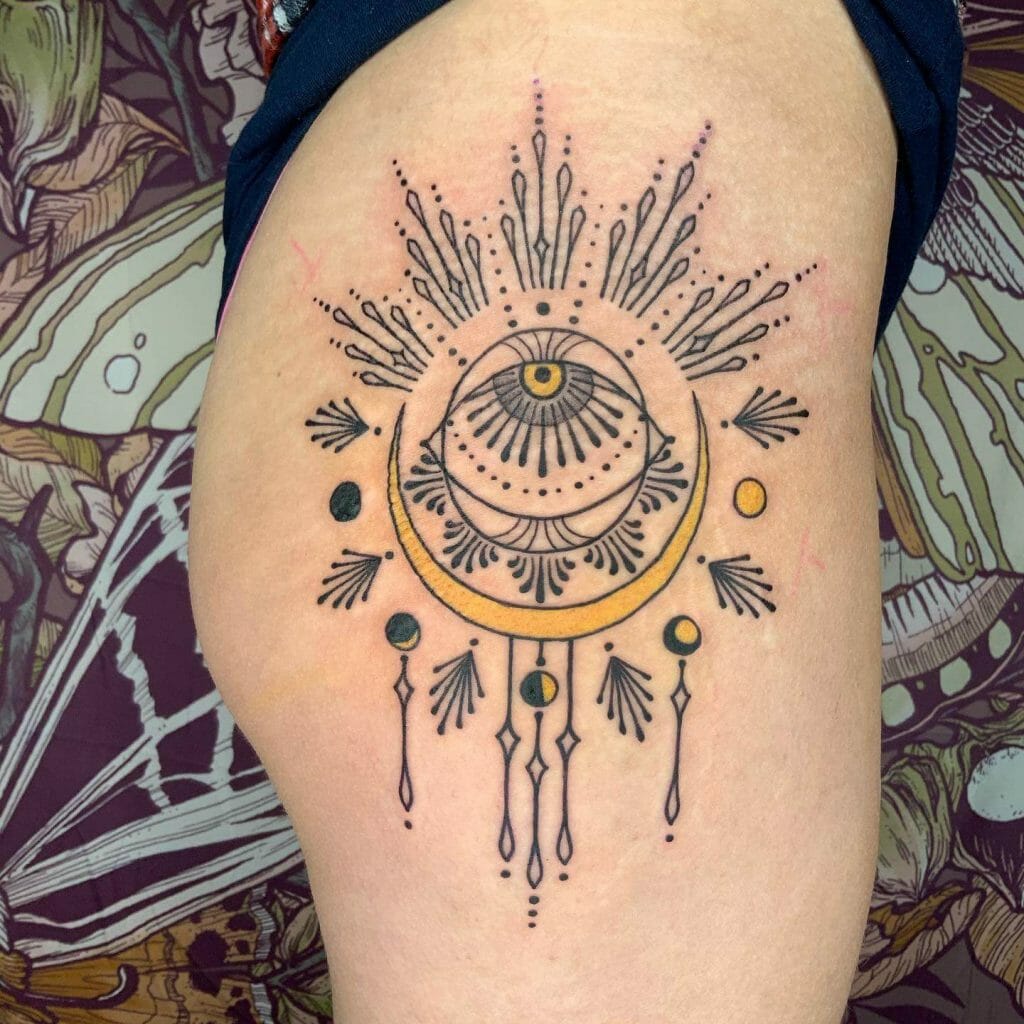 Sun And Crescent Moon Tattoo With The Third Eye