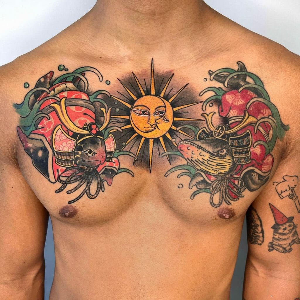 Sun And Moon Chest Tattoo
