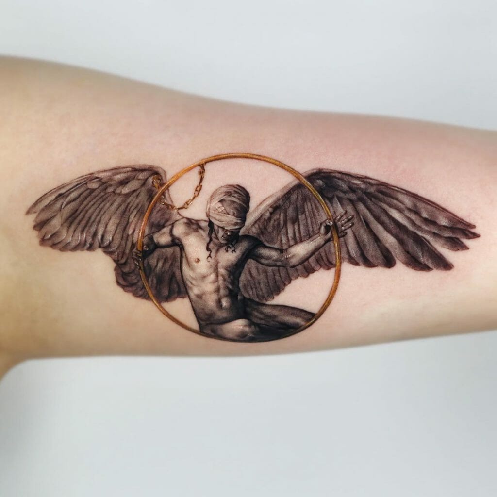 Super Realistic Angel Tattoo In Black And Grey
