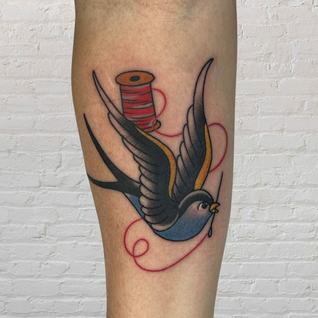 Swallow Tattoo With A Thread