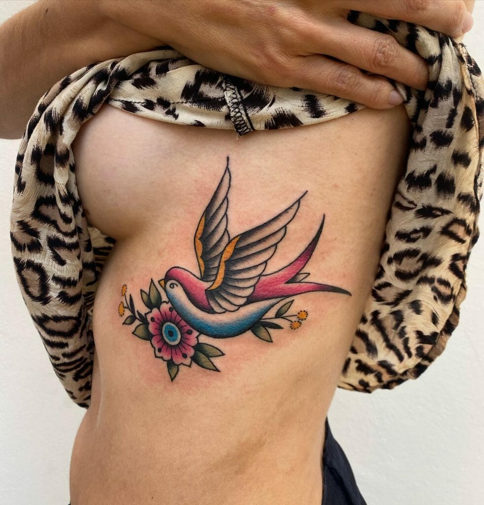 Swallow Tattoo With Floral Motifs ideas