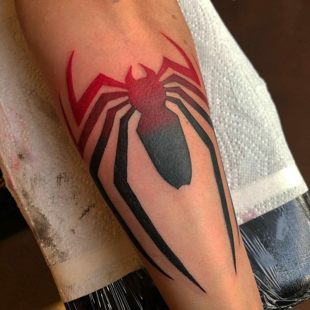 The Classic Black And Red Spiderman Logo Tattoo