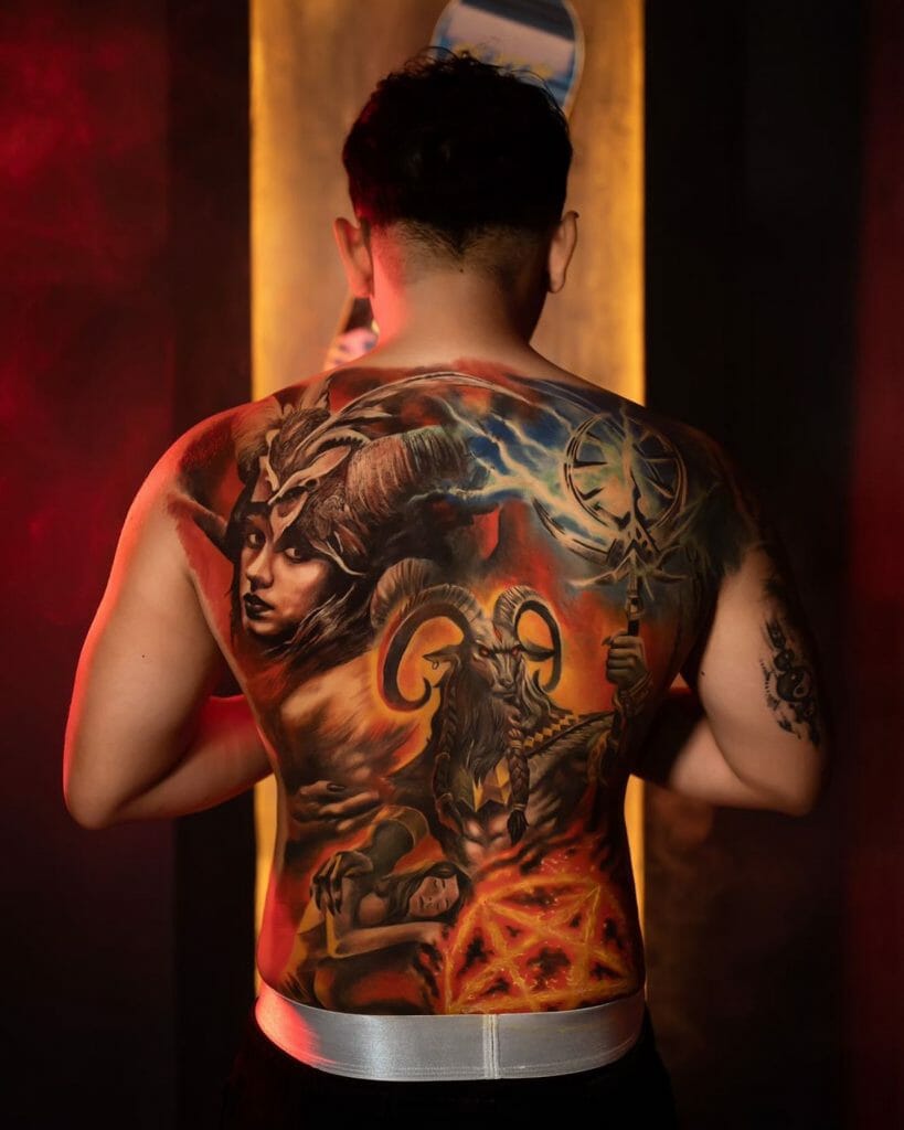The Image Of Hell Full Back Colour Tattoo