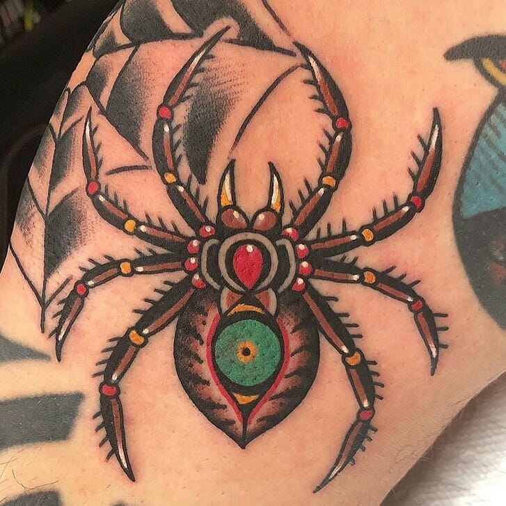 The Neo-Traditional Black Widow Colourful Tattoo