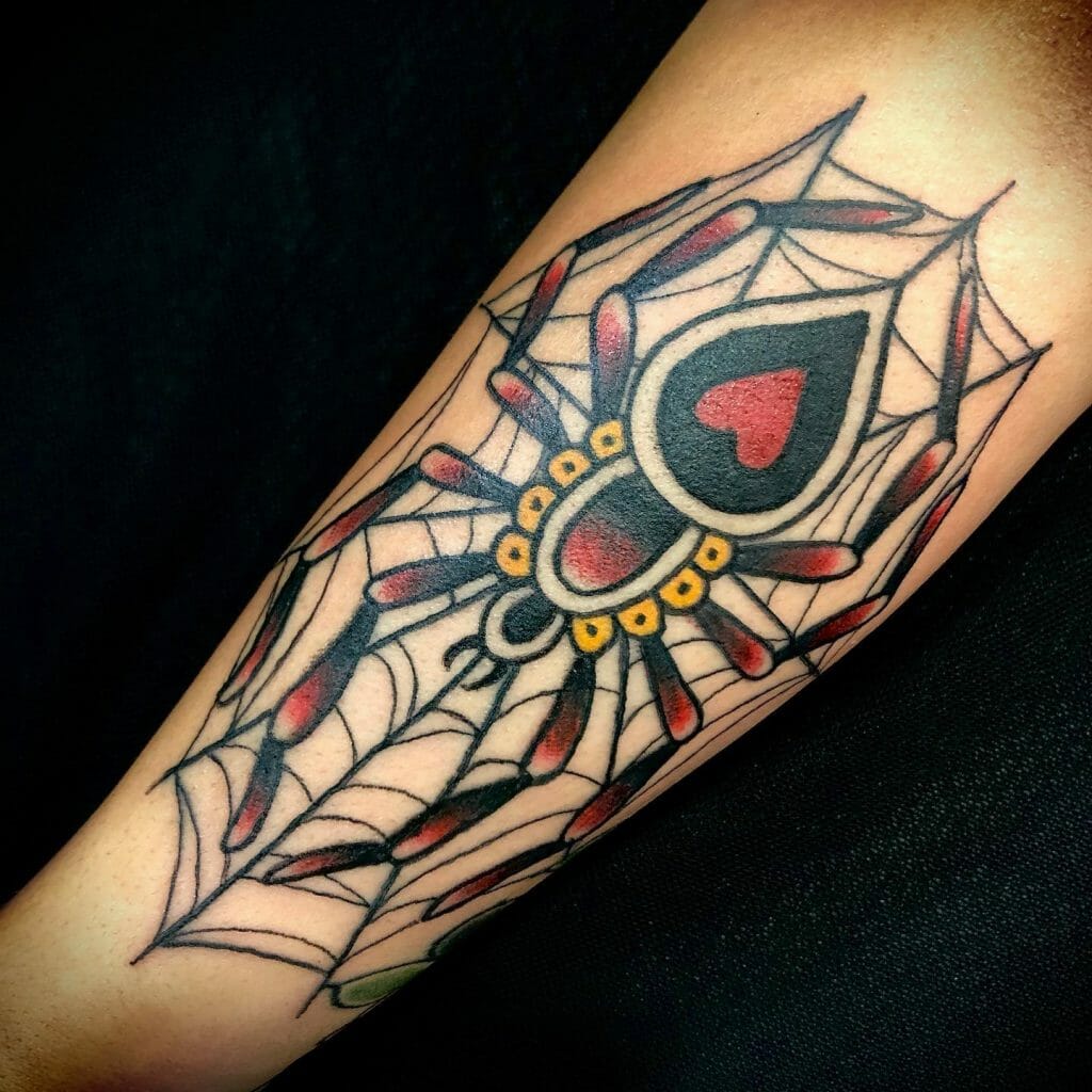 The Neo-Traditional Black Widow With Crown Tattoo