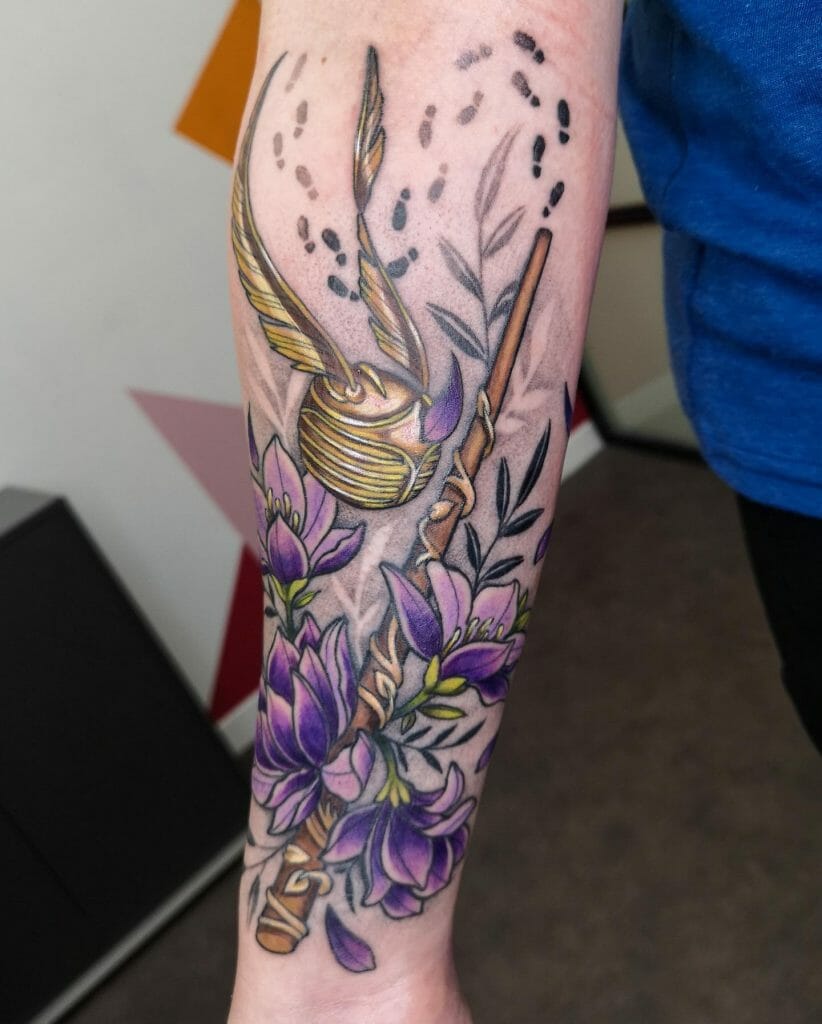 The Purple Flowers & Wand Tattoo 