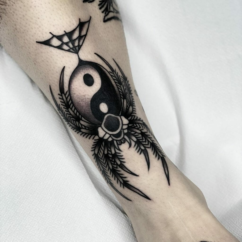 The Traditional Yin Yang and Black Widow Spider Tattoo
