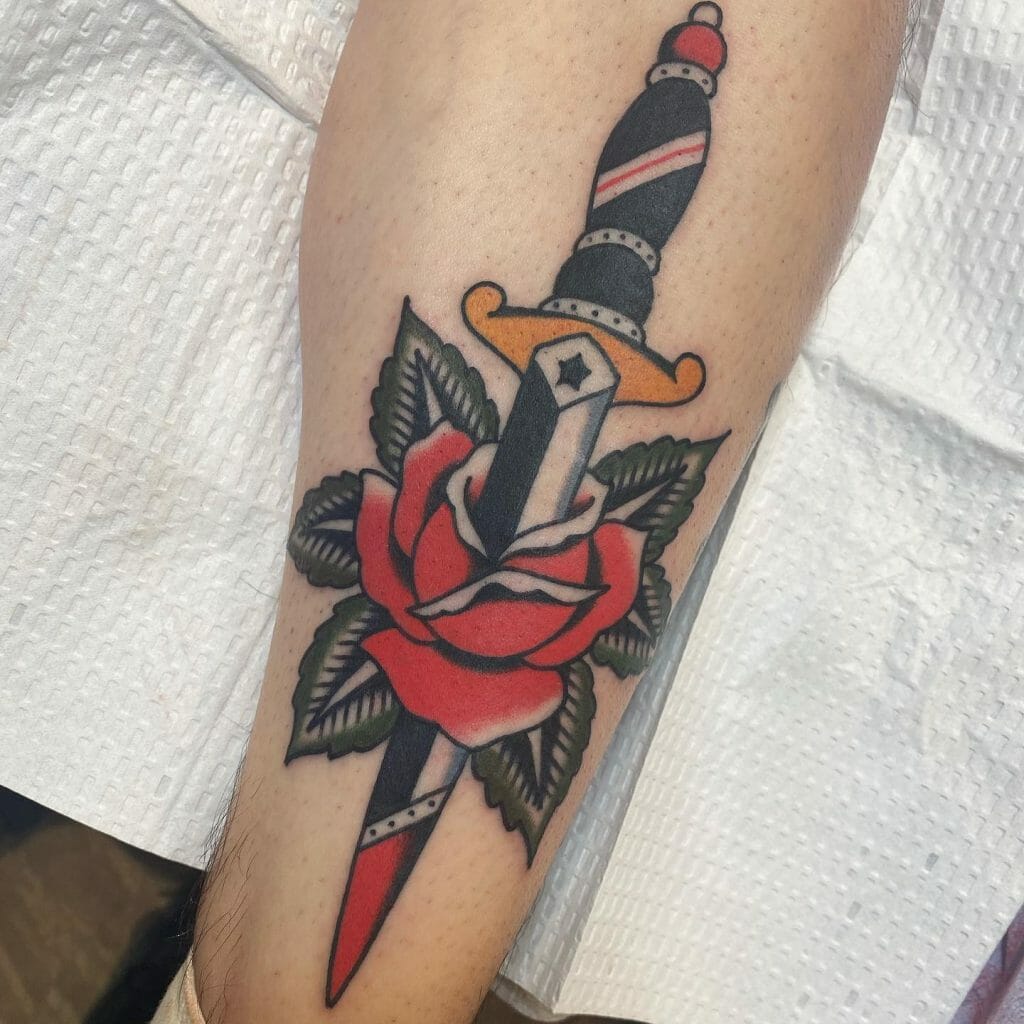 Traditional Knife Through Rose Tattoo