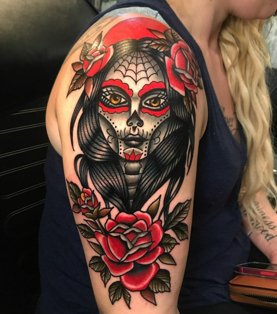 Traditional Sugar Skull Girl Tattoo Designs