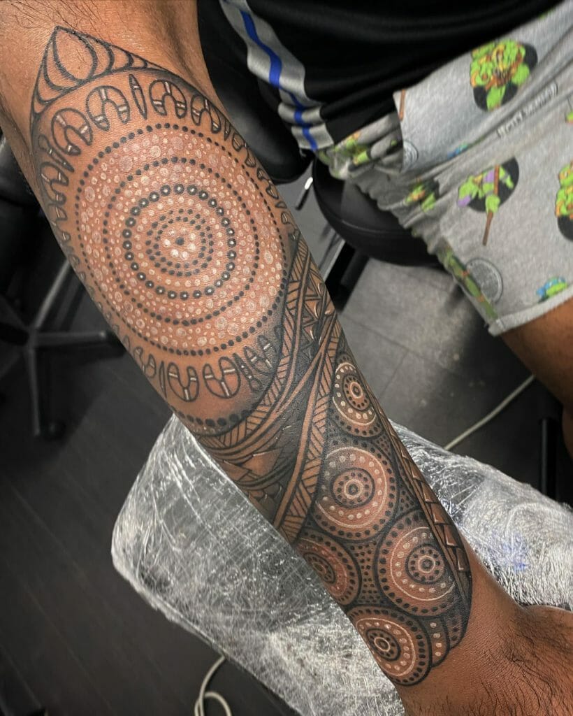 Unique Polynesian Sleeve Tattoo On Forearm For Guys