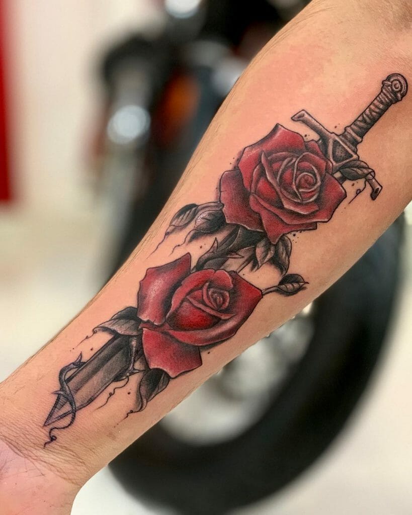 Unique Sword And Rose Tattoos