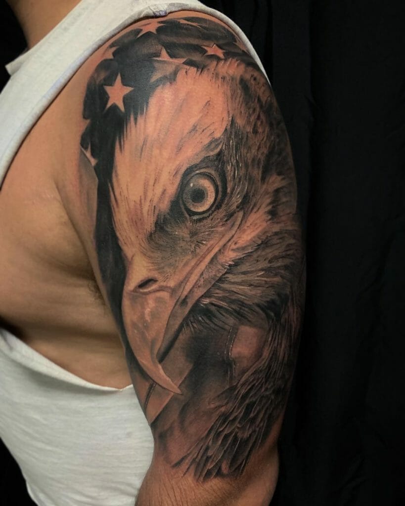 Upper Arm Eagle American Flag Tattoo