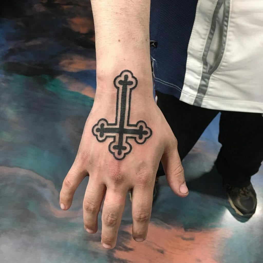 Upside Down Tattoo With Cross