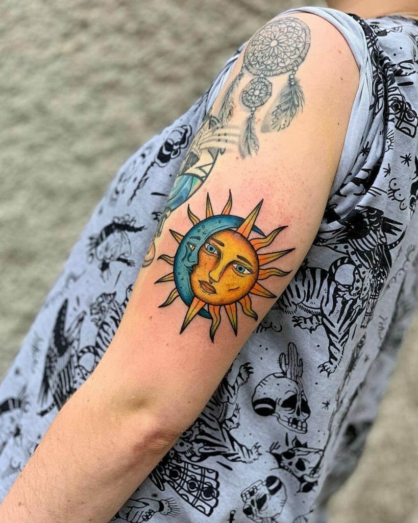 Vibrant Sun And Moon Tattoo