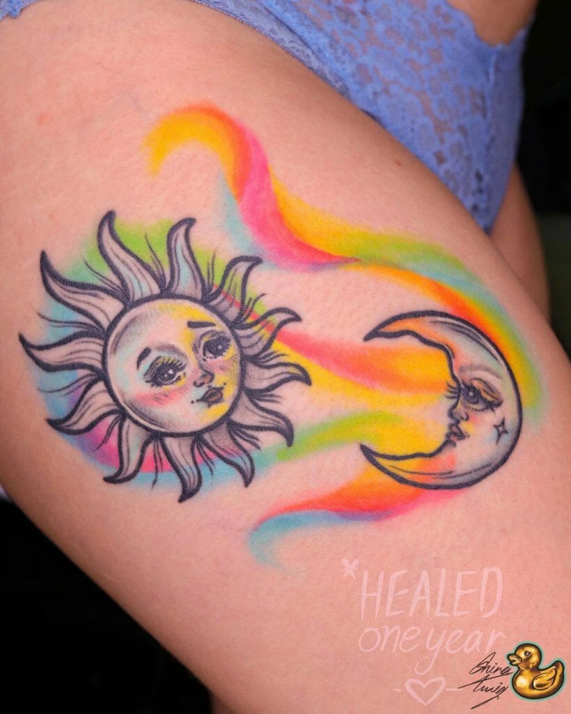 Vibrant Sun And Moon Tattoo ideas