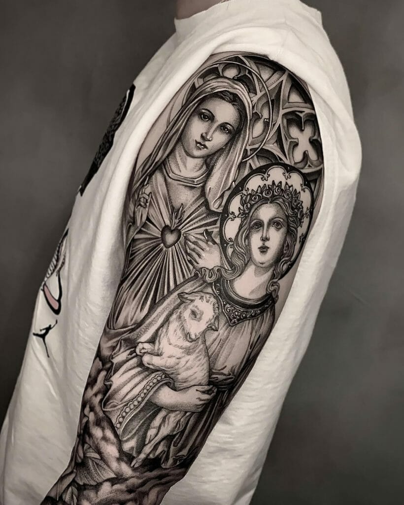 Virgin Mary With The Lamb Tattoo