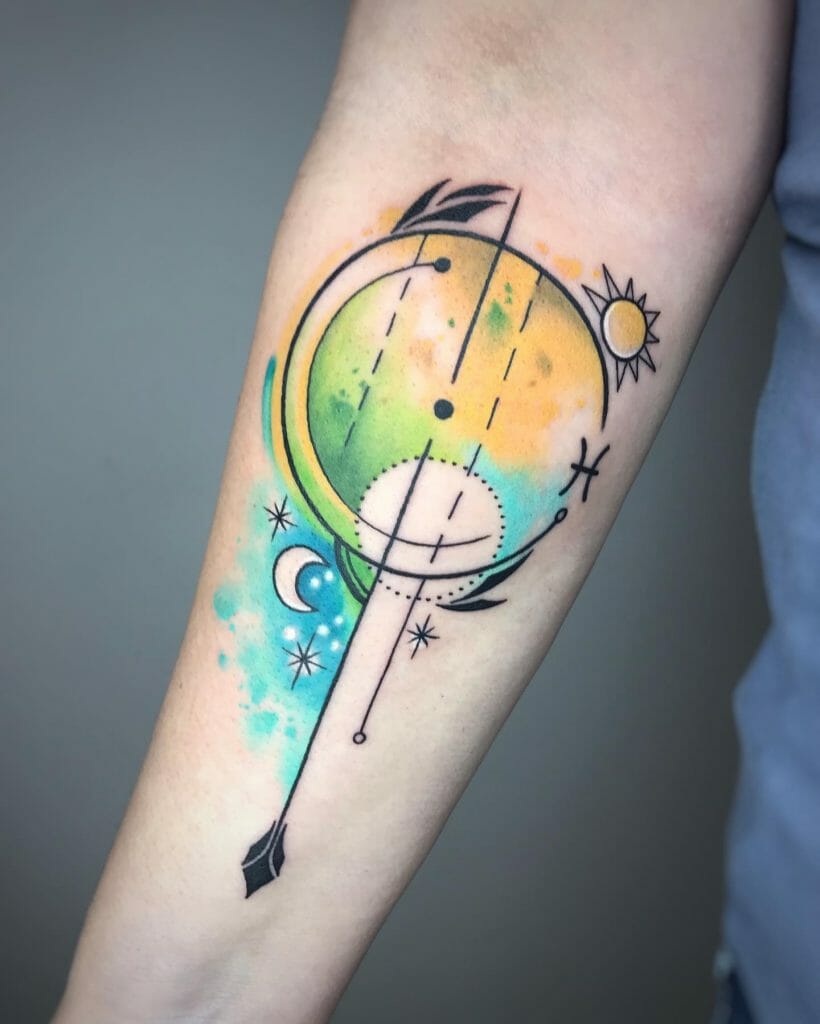 Watercolour Sun and Moon tattoo