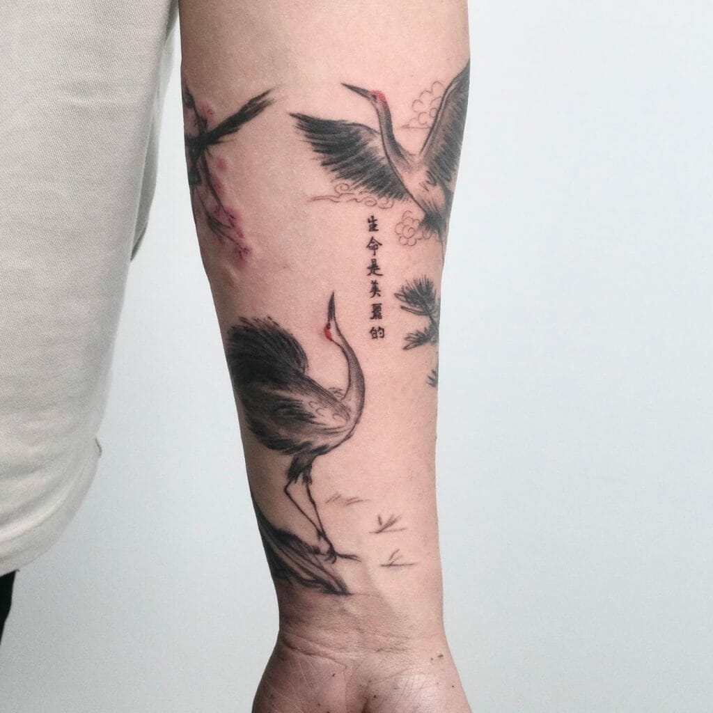Wild Cranes Half Sleeve Tattoo