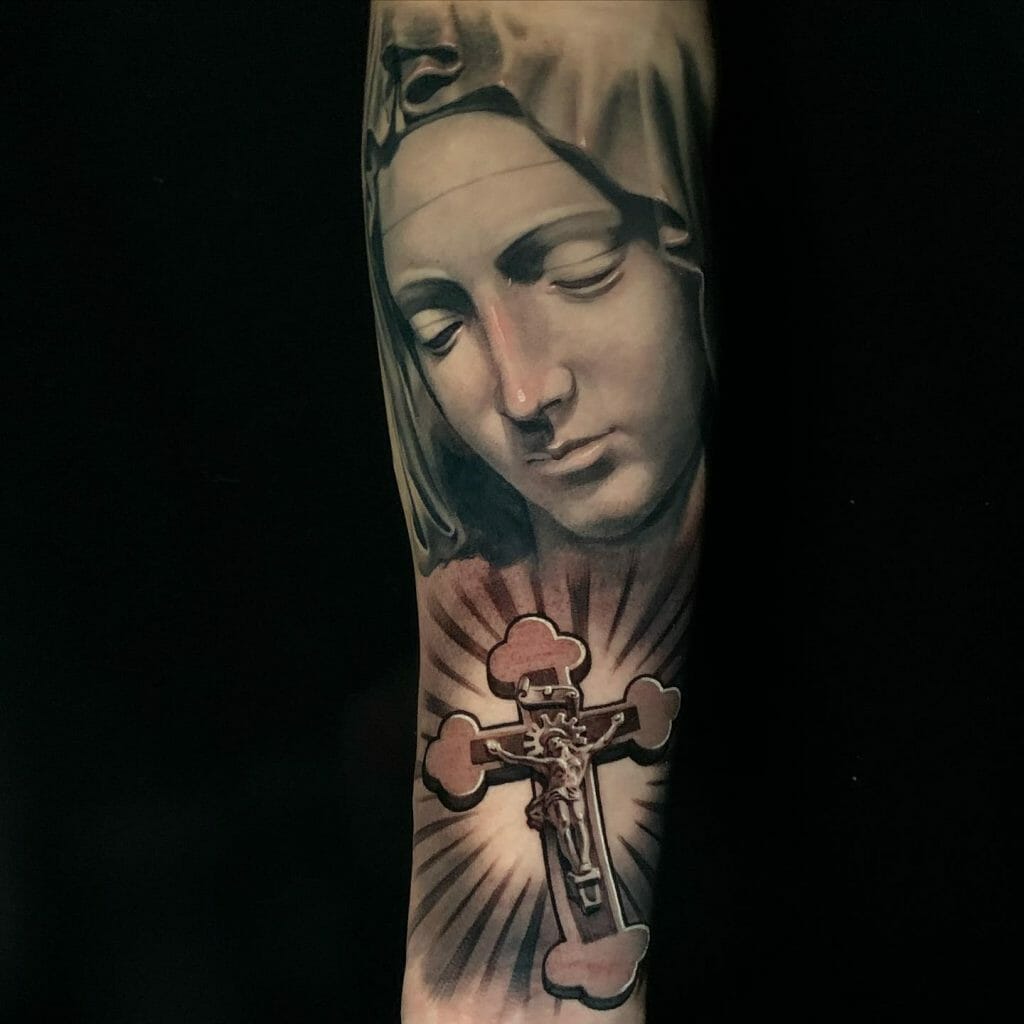 A Religious Sleeve Tattoo For Women