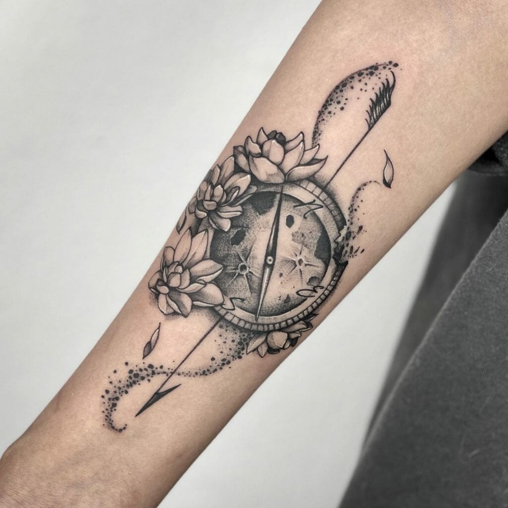 Abstract Compass, Flower And Arrow Tattoo