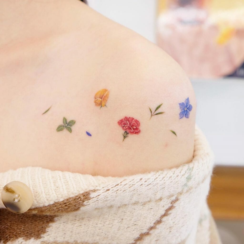 Aesthetic And Colorful Carnation Flower Tattoo Designs
