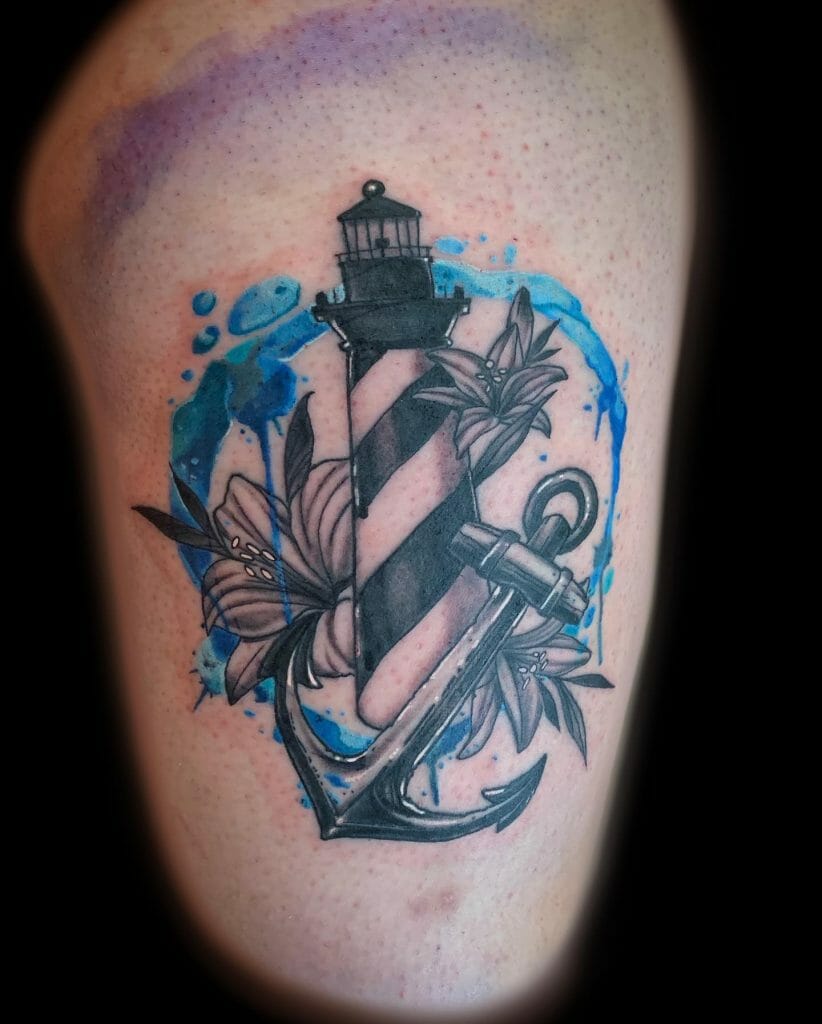 Amazing Lighthouse Tattoos With Anchor Motif