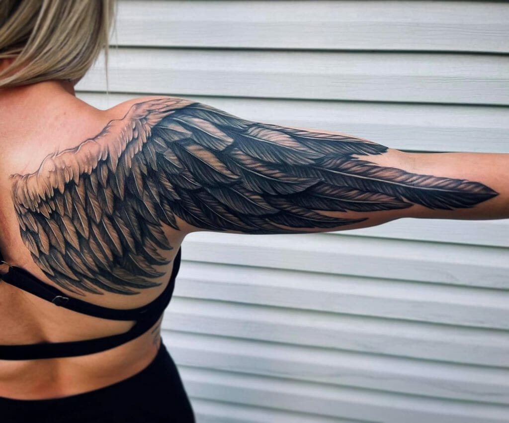 Angel Wings And Feather Tattoo Designs