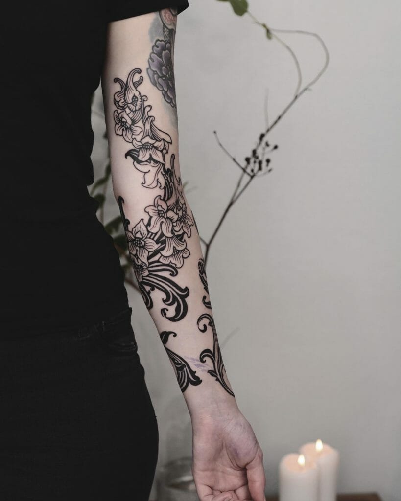 Awesome Larkspur Tattoo Design Done In Blackwork Tattoo Style