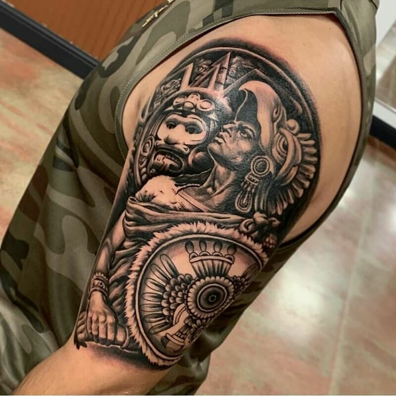 Aztec Warrior Tribal Sleeve Tattoo