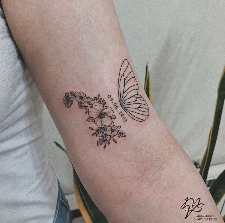 Beautiful Birthdate Tattoos With Floral Motif