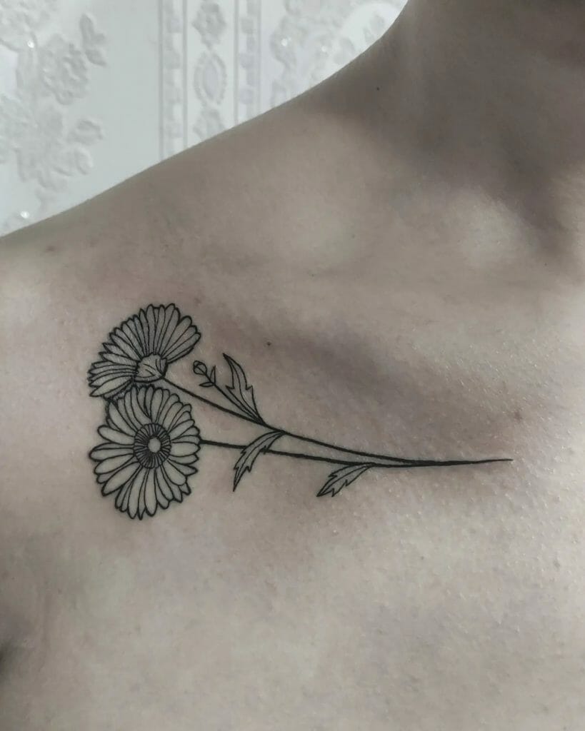 Beautiful Dark Black Flower Collar Bone Tattoo