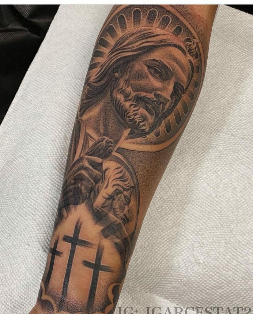Beautiful Jesus Christ Tattoo On The Sleeve