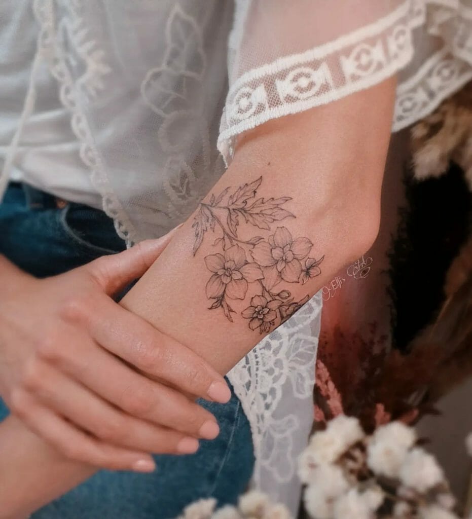 Beautiful Larkspur Flower Tattoos Done In Fineline Style