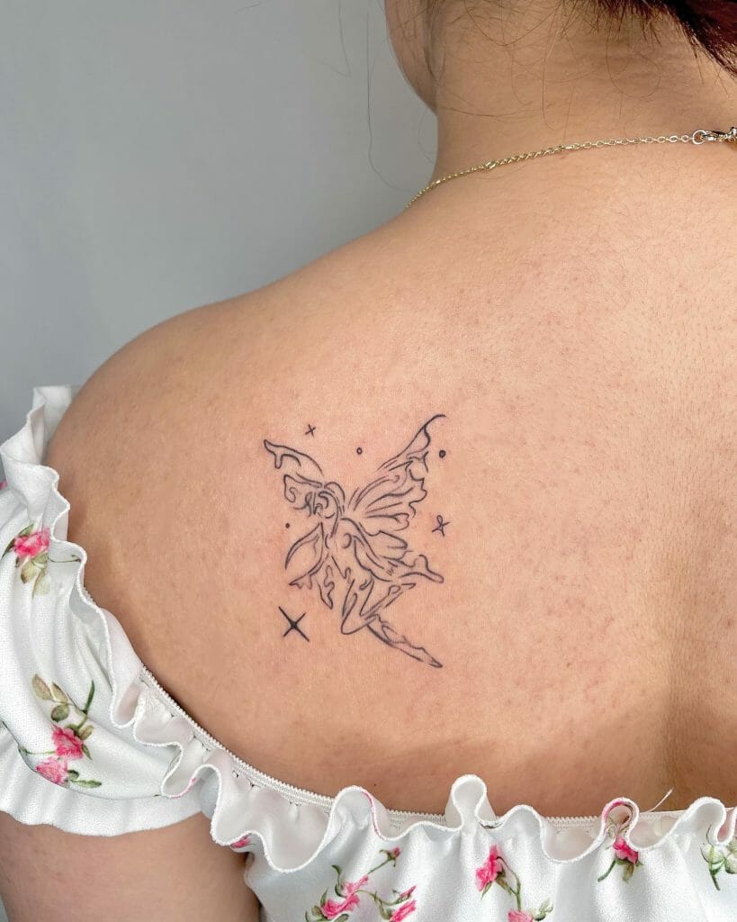 Beautiful Outline Tattoo Designs Of Small Fairies