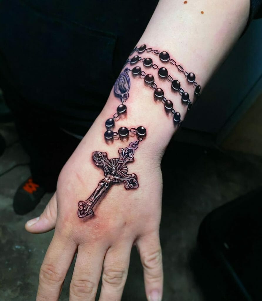 Beautiful Rosary Tattoos On The Hands