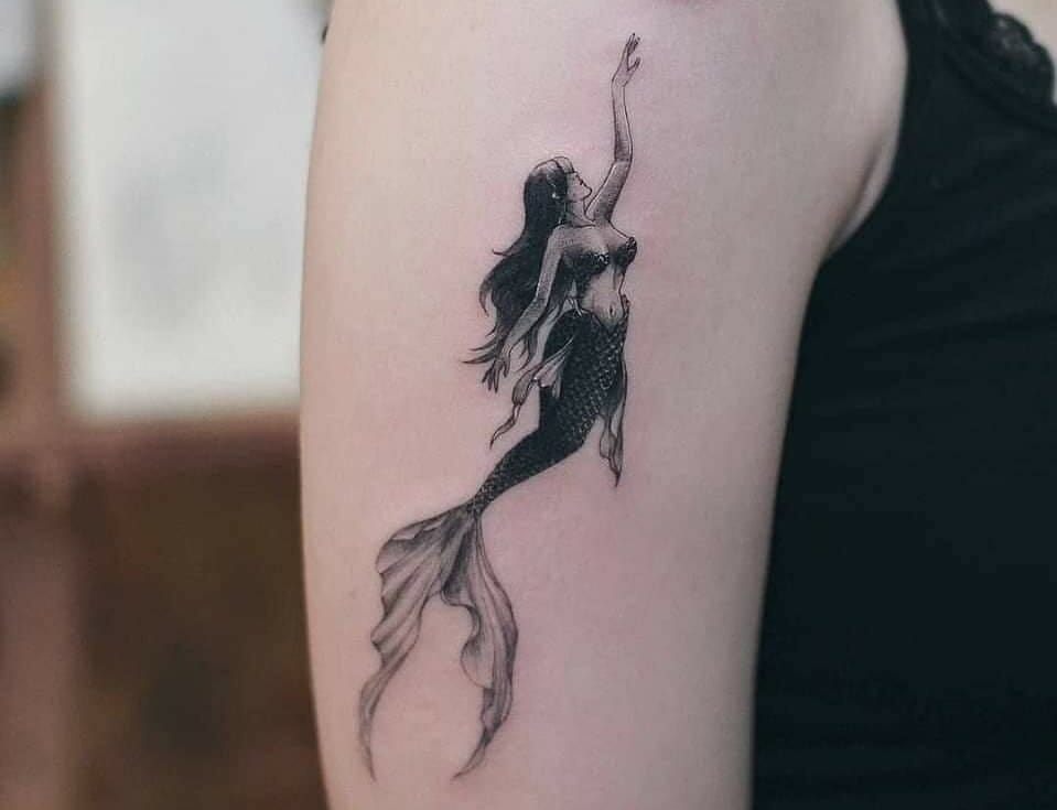 Mermaid Tattoo with Waves - wide 2