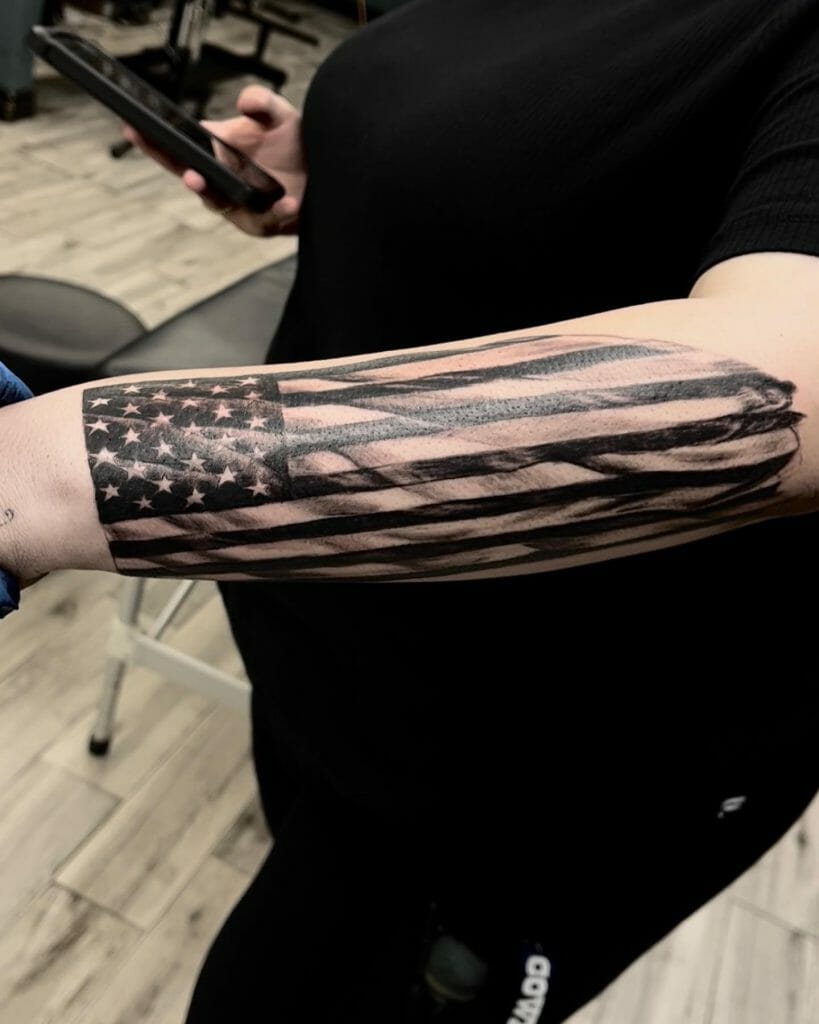 Black American Flag Forearm Tattoo