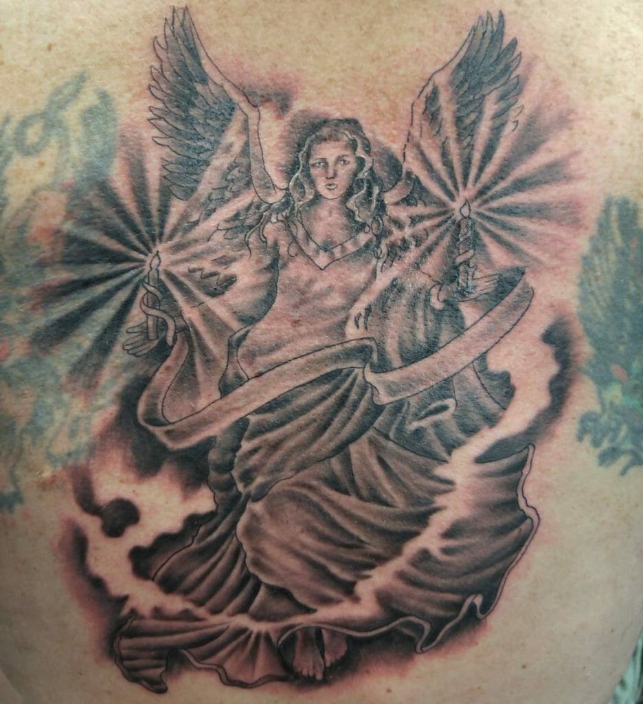 Black And Grey Angel Tattoo
