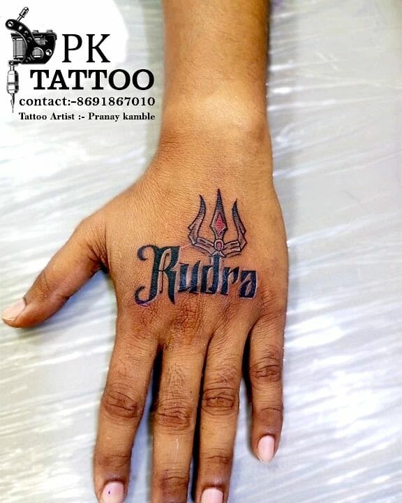 Black And Grey Bold Name On Hand Tattoo