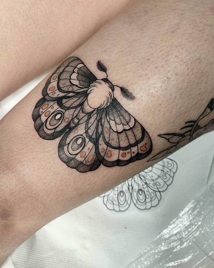 Black And Grey Butterfly Tattoo On Calf
